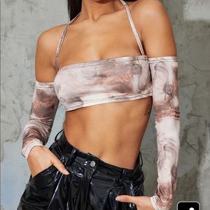 Nude print long sleeve crop